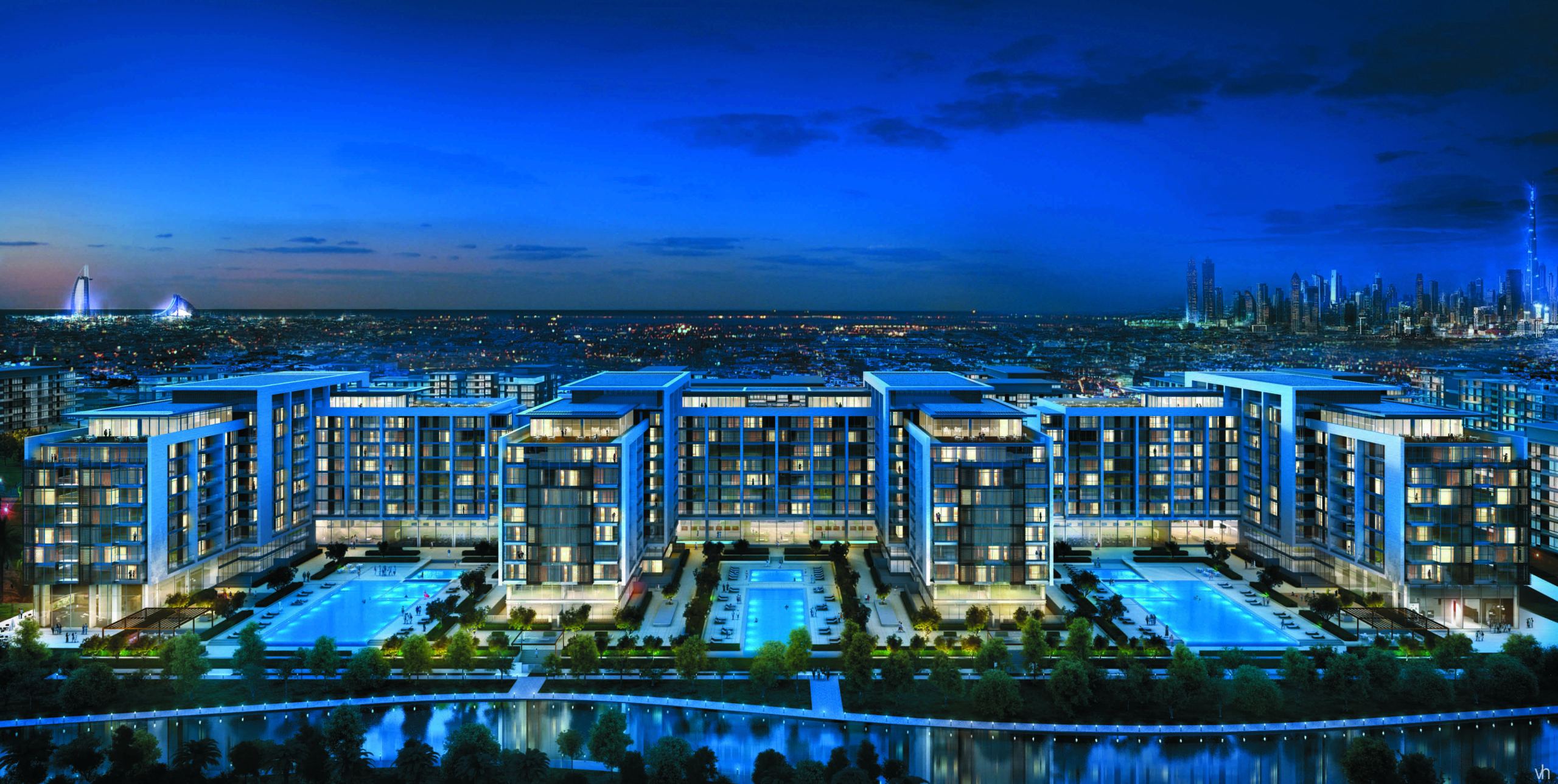 Acacia Apartments Dubai Hills Night Photo